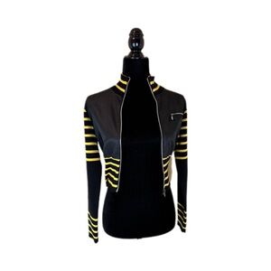 Vintage 90s Versace Jeans Couture Bee Cropped Jacket Black Yellow XS